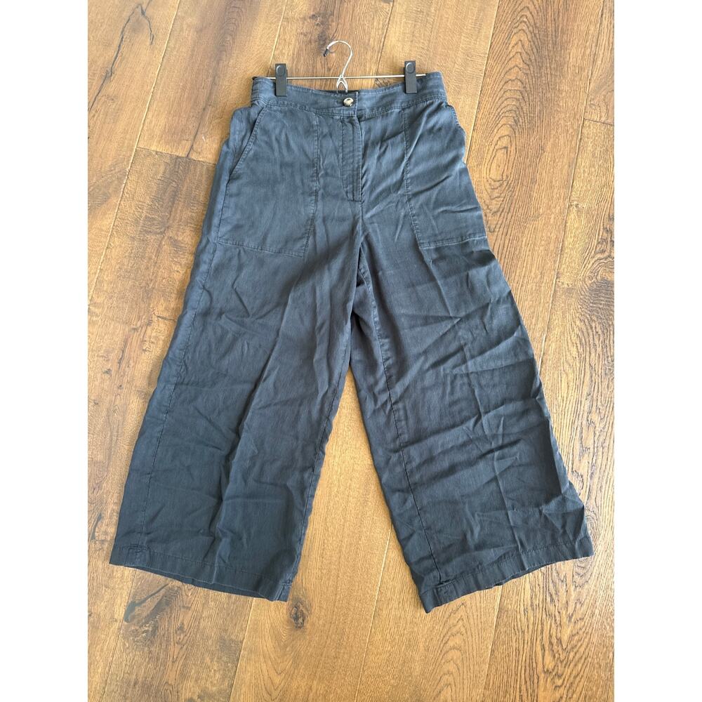 Club Monaco Black High Rise Linen Wide Leg Culottes Cropped Pants Size 6